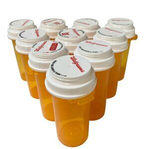 Empty Amber Medicine Bottle Lot 10 Small Plastic Bottles Walgreens Craft Storage